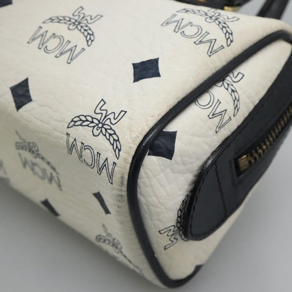 MCM Logogram Vicetos Hand Bag PVC Leather 2way White Gold Auth 121553