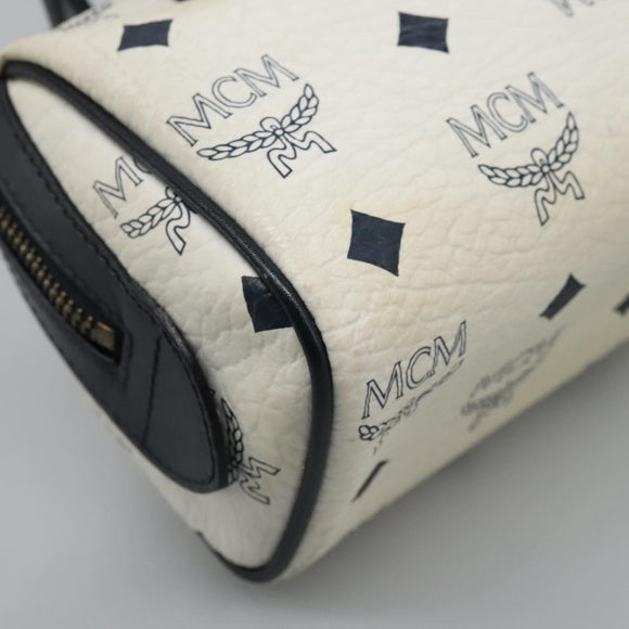 MCM Logogram Vicetos Hand Bag PVC Leather 2way White Gold Auth 121553