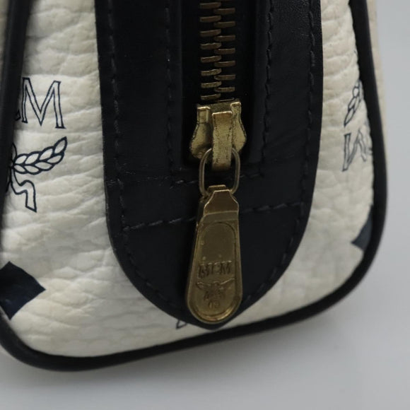 MCM Logogram Vicetos Hand Bag PVC Leather 2way White Gold Auth 121553