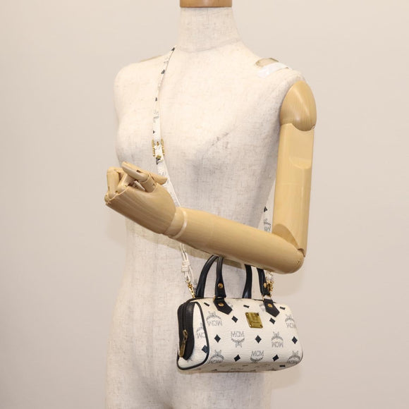 MCM Logogram Vicetos Hand Bag PVC Leather 2way White Gold Auth 121553