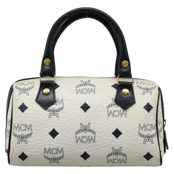 MCM Logogram Vicetos Hand Bag PVC Leather 2way White Gold Auth 121553