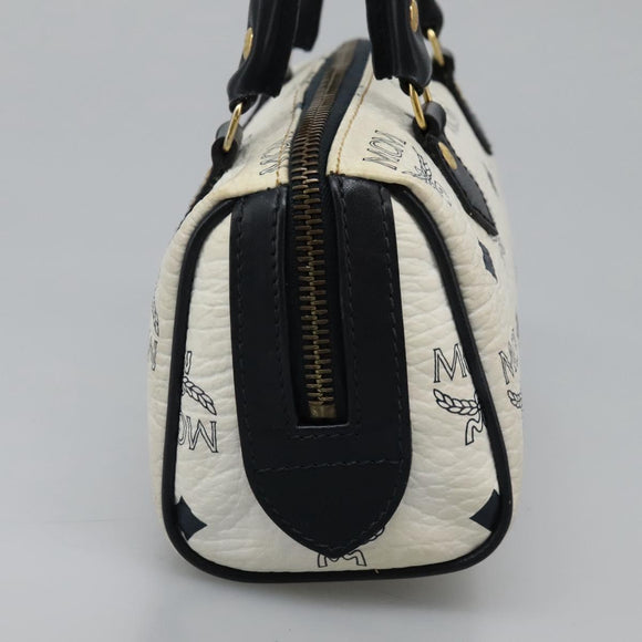 MCM Logogram Vicetos Hand Bag PVC Leather 2way White Gold Auth 121553