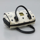 MCM Logogram Vicetos Hand Bag PVC Leather 2way White Gold Auth 121553-6