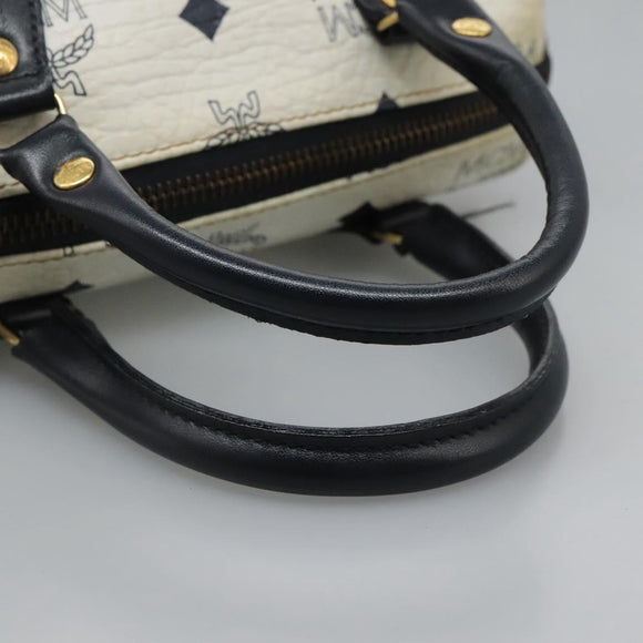 MCM Logogram Vicetos Hand Bag PVC Leather 2way White Gold Auth 121553