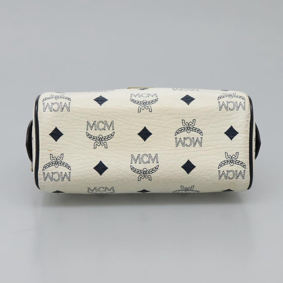 MCM Logogram Vicetos Hand Bag PVC Leather 2way White Gold Auth 121553