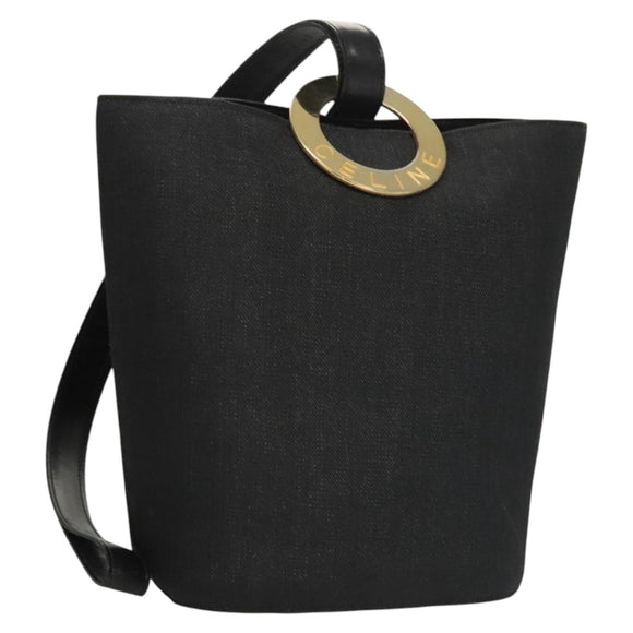 CELINE Shoulder Bag Canvas Black Gold Auth 121554