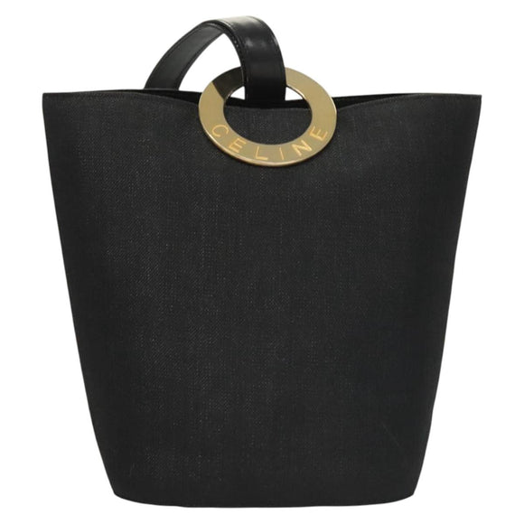 CELINE Shoulder Bag Canvas Black Gold Auth 121554
