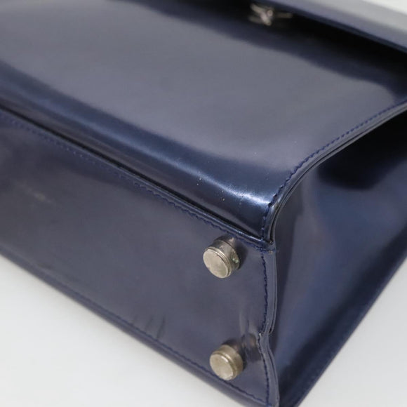 Salvatore Ferragamo Hand Bag Patent leather Blue Silver Auth 121557