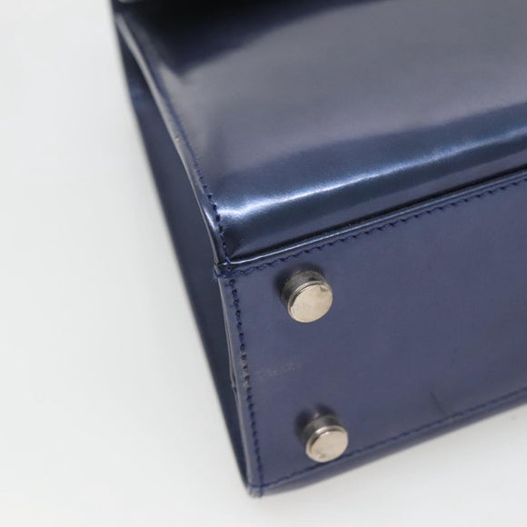 Salvatore Ferragamo Hand Bag Patent leather Blue Silver Auth 121557