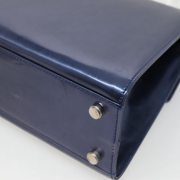 Salvatore Ferragamo Hand Bag Patent leather Blue Silver Auth 121557