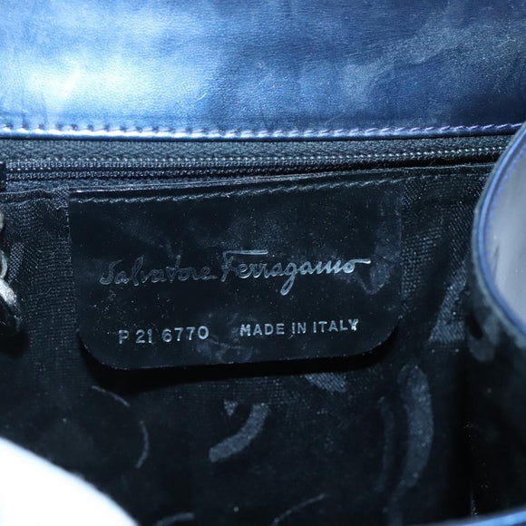Salvatore Ferragamo Hand Bag Patent leather Blue Silver Auth 121557