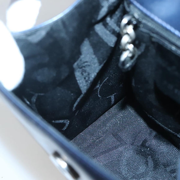 Salvatore Ferragamo Hand Bag Patent leather Blue Silver Auth 121557