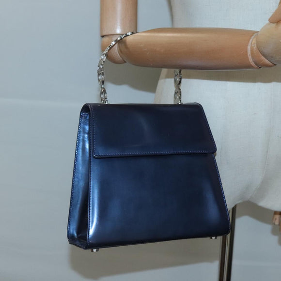 Salvatore Ferragamo Hand Bag Patent leather Blue Silver Auth 121557
