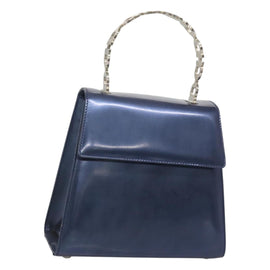 Salvatore Ferragamo Hand Bag Patent leather Blue Silver Auth 121557