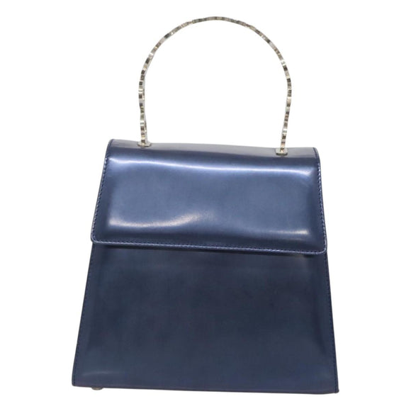 Salvatore Ferragamo Hand Bag Patent leather Blue Silver Auth 121557