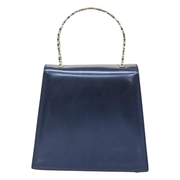 Salvatore Ferragamo Hand Bag Patent leather Blue Silver Auth 121557