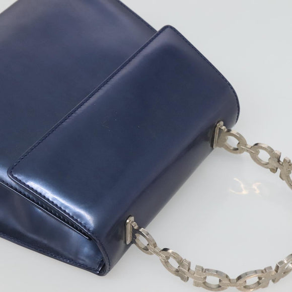 Salvatore Ferragamo Hand Bag Patent leather Blue Silver Auth 121557
