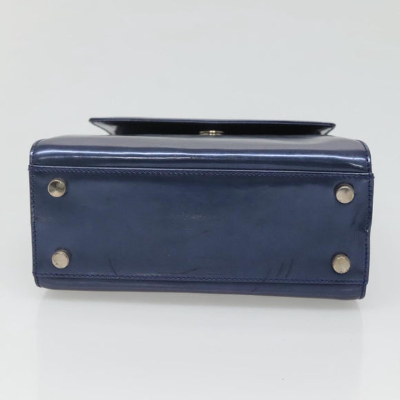 Salvatore Ferragamo Hand Bag Patent leather Blue Silver Auth 121557