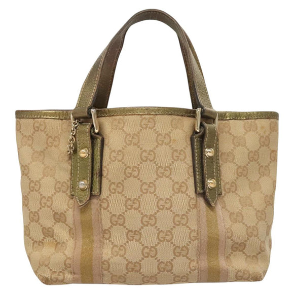 GUCCI GG Canvas Hand Bag Beige Gold 139261 Auth 121563