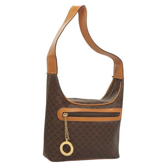 CELINE Macadam Canvas Shoulder Bag PVC Leather Brown Gold Auth 121564