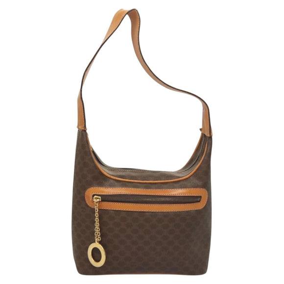 CELINE Macadam Canvas Shoulder Bag PVC Leather Brown Gold Auth 121564