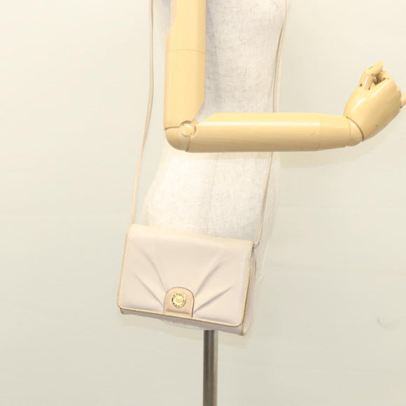 CELINE Shoulder Bag Leather Beige Gold Auth 121591