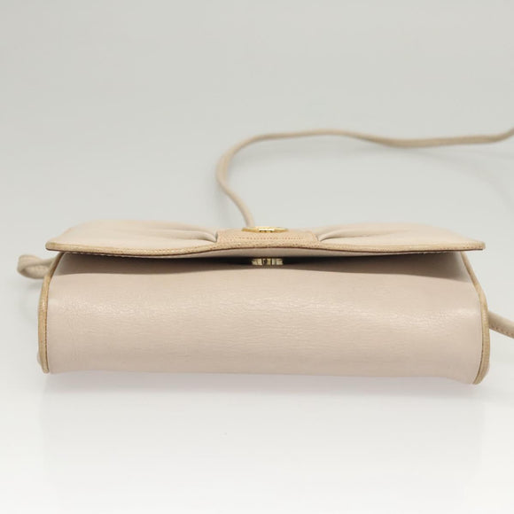 CELINE Shoulder Bag Leather Beige Gold Auth 121591