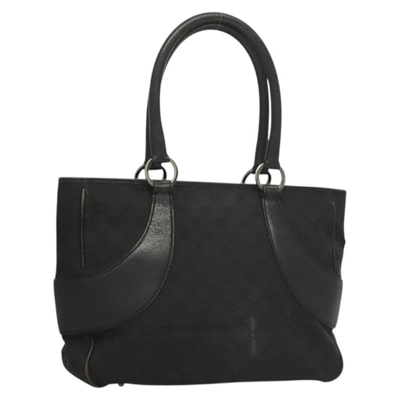 GUCCI GG Canvas Tote Bag Black Silver 113011 Auth 121593
