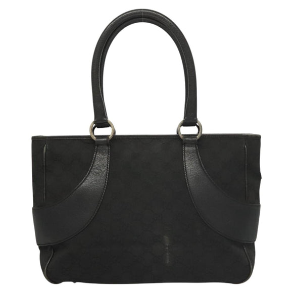 GUCCI GG Canvas Tote Bag Black Silver 113011 Auth 121593