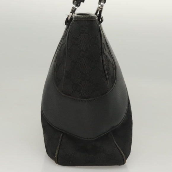 GUCCI GG Canvas Tote Bag Black Silver 113011 Auth 121593