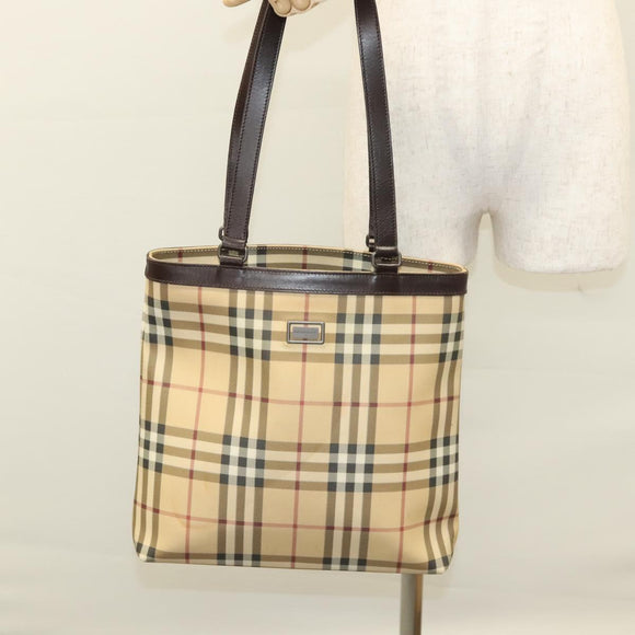BURBERRY Nova Check Tote Bag PVC Beige Auth 121605