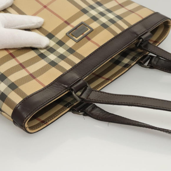 BURBERRY Nova Check Tote Bag PVC Beige Auth 121605