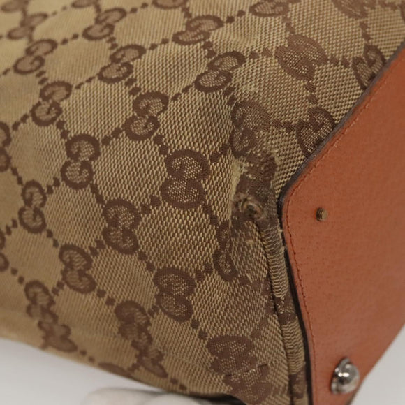 GUCCI GG Canvas Tote Bag Beige Silver 120840 Auth 121608