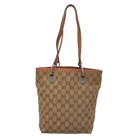 GUCCI GG Canvas Tote Bag Beige Silver 120840 Auth 121608
