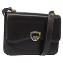 GUCCI Shoulder Bag Leather Brown Gold Auth 121613-1