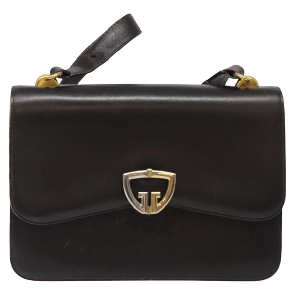 GUCCI Shoulder Bag Leather Brown Gold Auth 121613