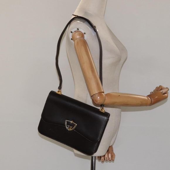 GUCCI Shoulder Bag Leather Brown Gold Auth 121613