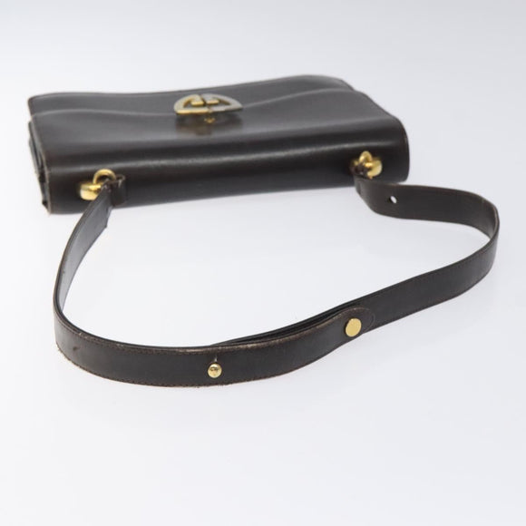 GUCCI Shoulder Bag Leather Brown Gold Auth 121613
