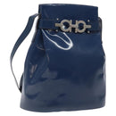 Salvatore Ferragamo Shoulder Bag Patent leather Blue Silver Auth 121614-1