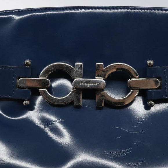 Salvatore Ferragamo Shoulder Bag Patent leather Blue Silver Auth 121614