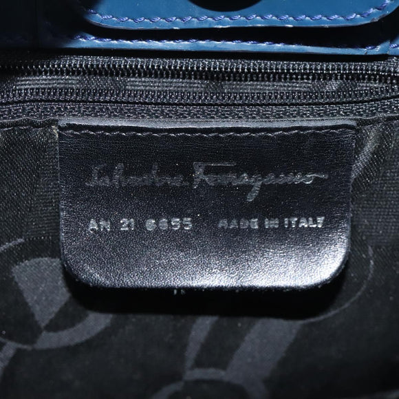 Salvatore Ferragamo Shoulder Bag Patent leather Blue Silver Auth 121614