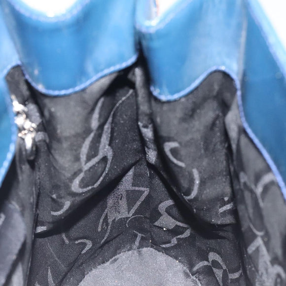 Salvatore Ferragamo Shoulder Bag Patent leather Blue Silver Auth 121614