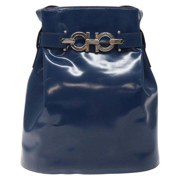 Salvatore Ferragamo Shoulder Bag Patent leather Blue Silver Auth 121614