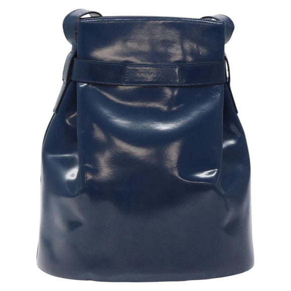 Salvatore Ferragamo Shoulder Bag Patent leather Blue Silver Auth 121614