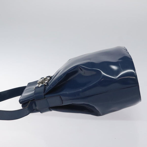Salvatore Ferragamo Shoulder Bag Patent leather Blue Silver Auth 121614