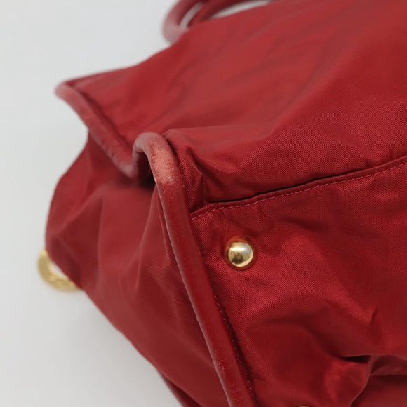 CELINE Hand Bag Nylon Red Gold Auth 121616