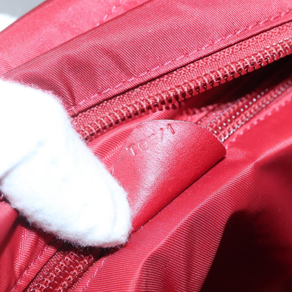 CELINE Hand Bag Nylon Red Gold Auth 121616