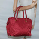 CELINE Hand Bag Nylon Red Gold Auth 121616-21