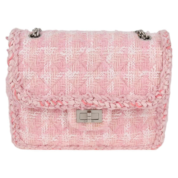 CHANEL Chain Matelasse 2.55 Shoulder Bag Tweed Pink CC Auth 121623AM