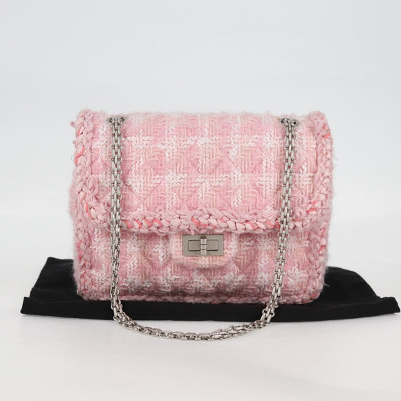 CHANEL Chain Matelasse 2.55 Shoulder Bag Tweed Pink CC Auth 121623AM